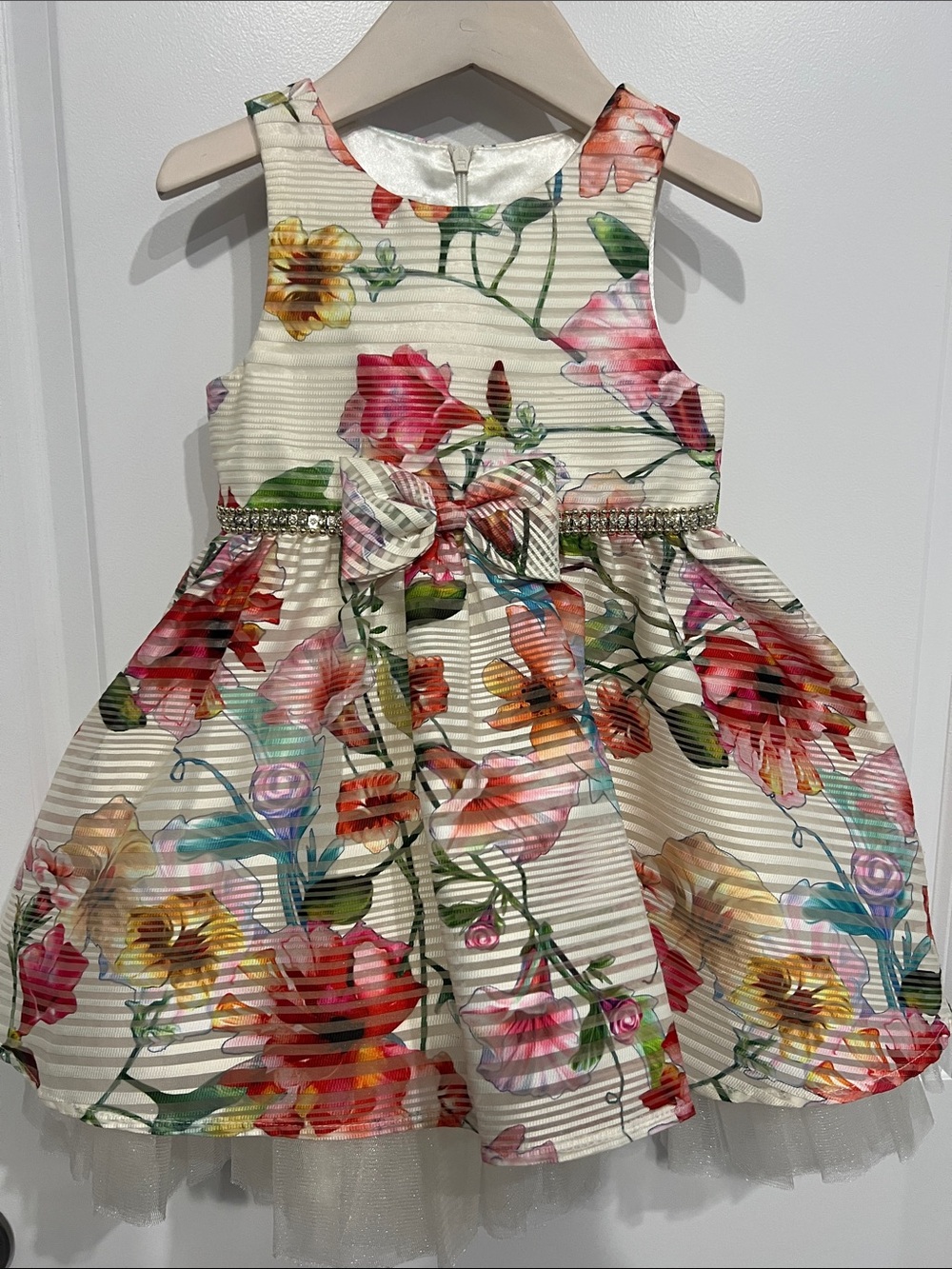 Girls Floral Party Dress 3T Bow Tulle Skirt Elegant
